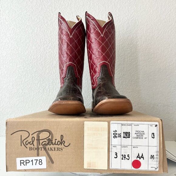 Rod Patrick Mens Cowboy Boots 14.5AA Brown Mocha Bison Leather Square Toe RPM106 - Picture 11 of 12